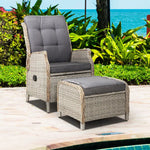 Gardeon Recliner Chair Sun lounge Wicker Lounger Outdoor Furniture Patio Adjustable Grey - Furniture > Outdoor