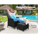 Gardeon Recliner Chair Sun lounge Wicker Lounger Outdoor Furniture Patio Adjustable Black - Furniture > Outdoor