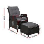Gardeon Recliner Chair Sun lounge Wicker Lounger Outdoor Furniture Patio Adjustable Black - Furniture > Outdoor