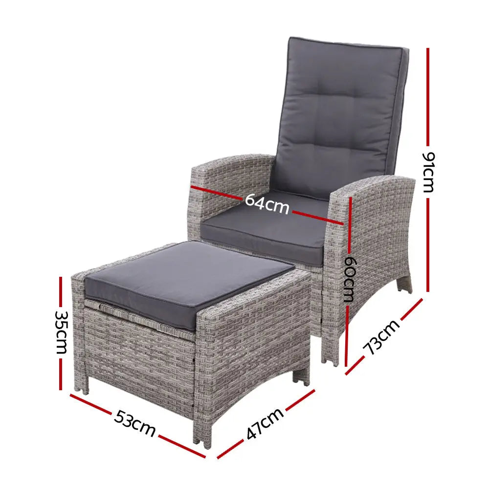 Gardeon Recliner Chair Sun lounge Wicker Lounger Outdoor Patio Furniture Adjustable Grey - Furniture > Outdoor