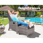 Gardeon Recliner Chair Sun lounge Wicker Lounger Outdoor Patio Furniture Adjustable Grey - Furniture > Outdoor