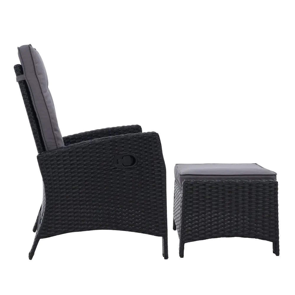 Gardeon Recliner Chair Sun lounge Wicker Lounger Outdoor Patio Furniture Adjustable Black - Furniture > Outdoor
