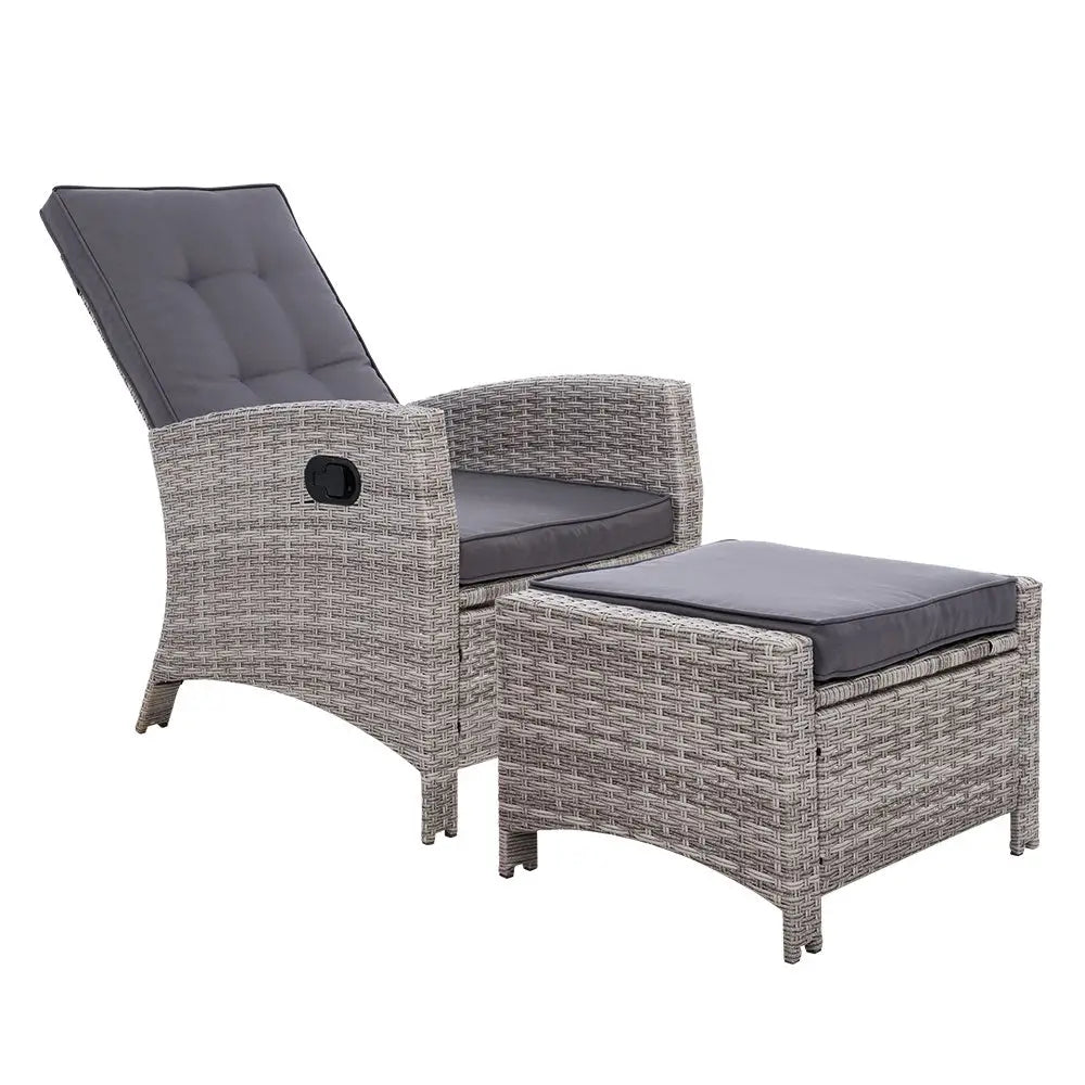 Gardeon Recliner Chair Sun lounge Wicker Lounger Outdoor Patio Furniture Adjustable Grey - Furniture > Outdoor
