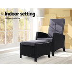 Gardeon Recliner Chair Sun lounge Wicker Lounger Outdoor Patio Furniture Adjustable Black - Furniture > Outdoor