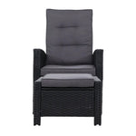 Gardeon Recliner Chair Sun lounge Wicker Lounger Outdoor Patio Furniture Adjustable Black - Furniture > Outdoor