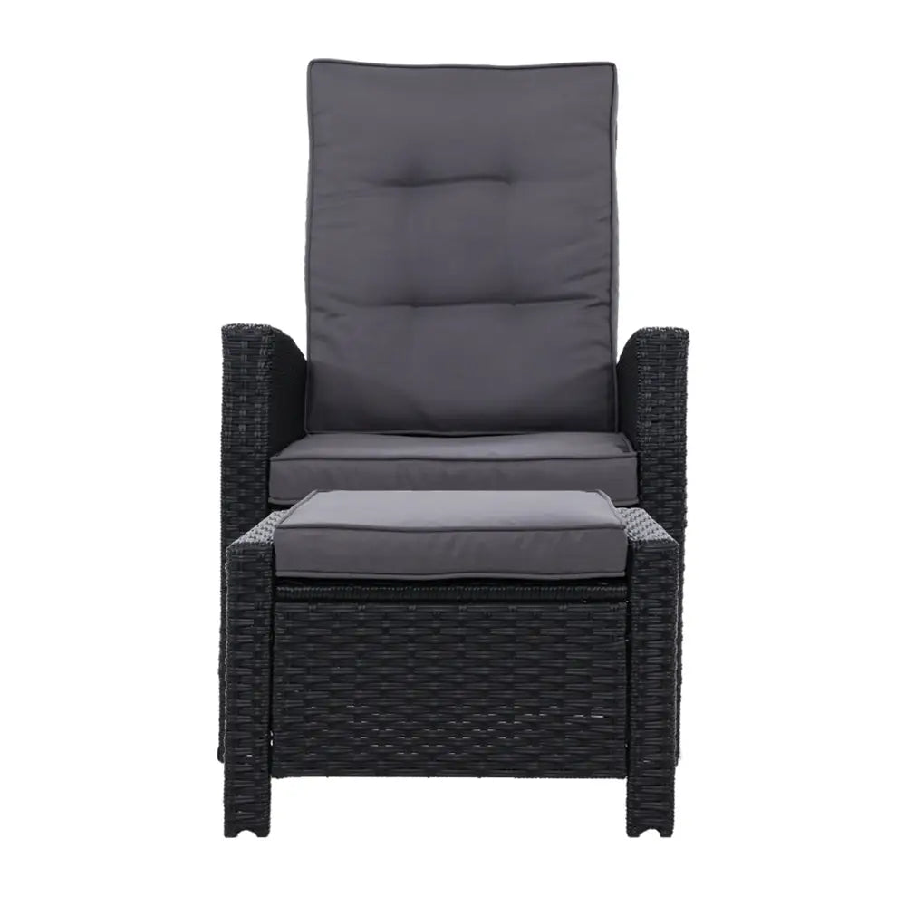 Gardeon Recliner Chair Sun lounge Wicker Lounger Outdoor Patio Furniture Adjustable Black - Furniture > Outdoor
