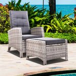 Gardeon Recliner Chair Sun lounge Wicker Lounger Outdoor Patio Furniture Adjustable Grey - Furniture > Outdoor