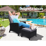 Gardeon Recliner Chair Sun lounge Wicker Lounger Outdoor Patio Furniture Adjustable Black - Furniture > Outdoor