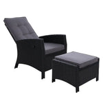 Gardeon Recliner Chair Sun lounge Wicker Lounger Outdoor Patio Furniture Adjustable Black - Furniture > Outdoor