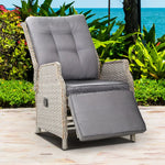 Gardeon Recliner Chairs Sun lounge Wicker Lounger Outdoor Furniture Patio Adjustable Grey - Furniture > Outdoor