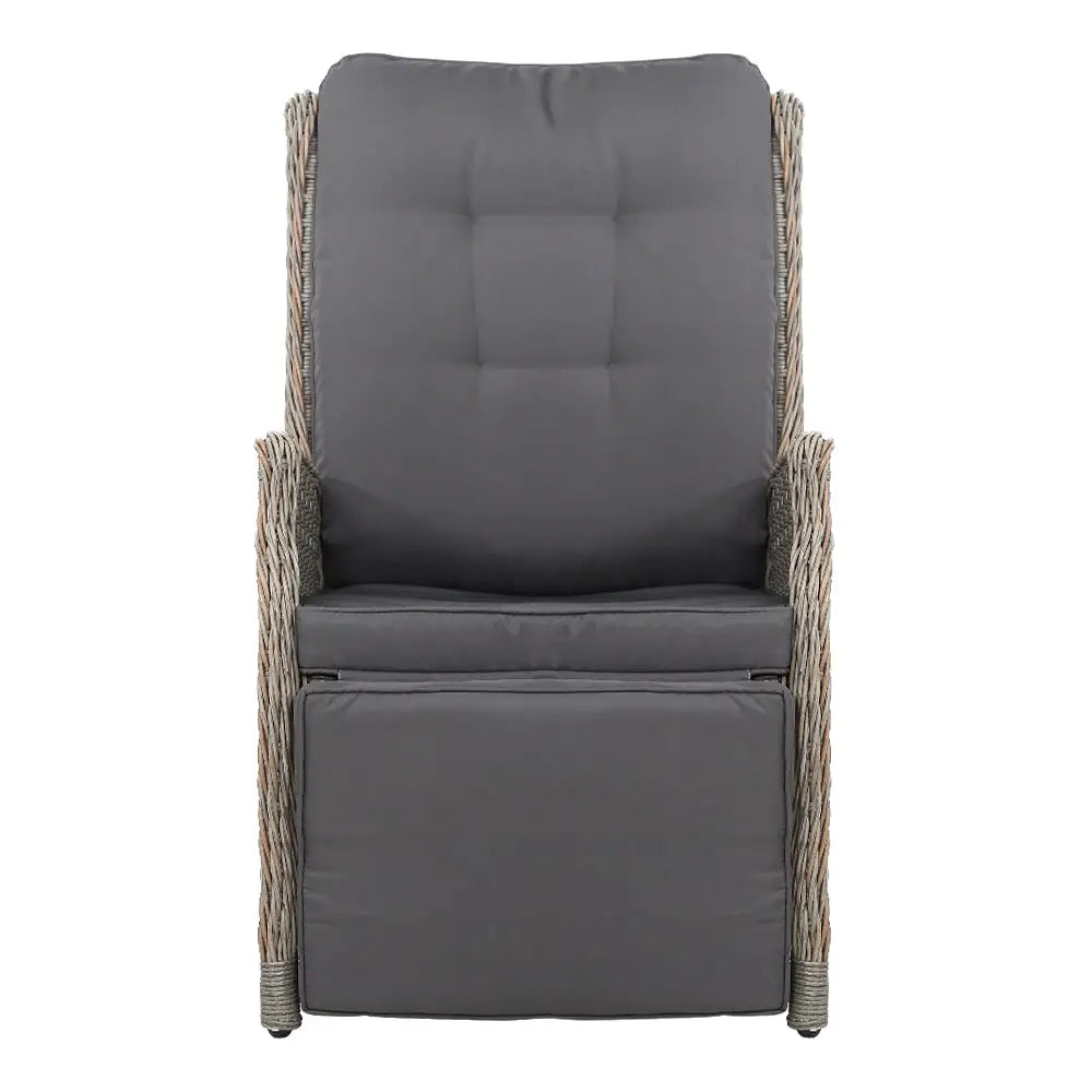 Gardeon Recliner Chairs Sun lounge Wicker Lounger Outdoor Furniture Patio Adjustable Grey - Furniture > Outdoor