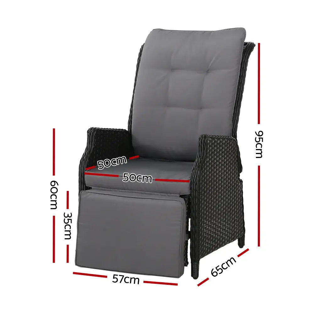 Gardeon Recliner Chairs Sun lounge Wicker Lounger Outdoor Furniture Patio Adjustable Black - Furniture > Outdoor