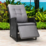 Gardeon Recliner Chairs Sun lounge Wicker Lounger Outdoor Furniture Patio Adjustable Black - Furniture > Outdoor