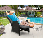 Gardeon Recliner Chairs Sun lounge Wicker Lounger Outdoor Furniture Patio Adjustable Black - Furniture > Outdoor