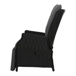 Gardeon Recliner Chairs Sun lounge Wicker Lounger Outdoor Furniture Patio Adjustable Black - Furniture > Outdoor