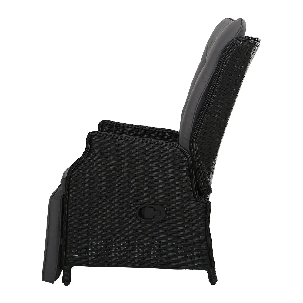 Gardeon Recliner Chairs Sun lounge Wicker Lounger Outdoor Furniture Patio Adjustable Black - Furniture > Outdoor