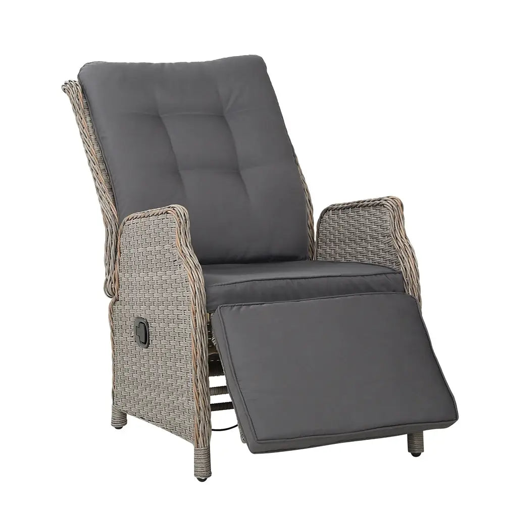 Gardeon Recliner Chairs Sun lounge Wicker Lounger Outdoor Furniture Patio Adjustable Grey - Furniture > Outdoor