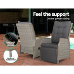 Gardeon Recliner Chairs Sun lounge Wicker Lounger Outdoor Furniture Patio Adjustable Grey - Furniture > Outdoor