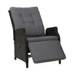 Gardeon Recliner Chairs Sun lounge Wicker Lounger Outdoor Furniture Patio Adjustable Black - Furniture > Outdoor