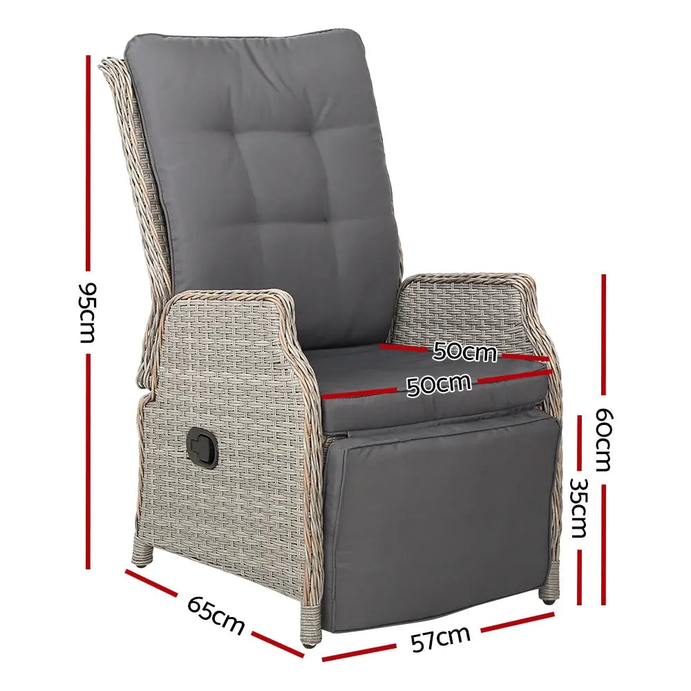 Gardeon Recliner Chairs Sun lounge Wicker Lounger Outdoor Furniture Patio Adjustable Grey - Furniture > Outdoor