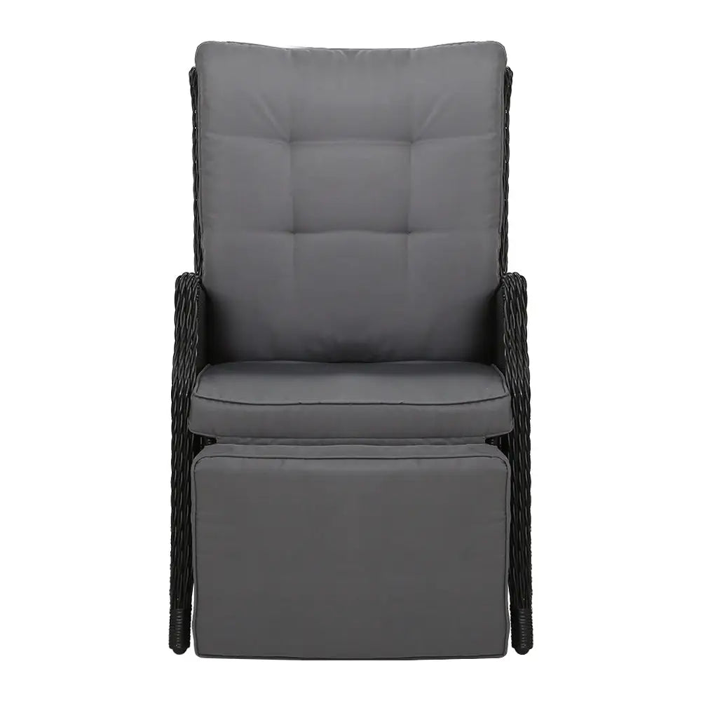 Gardeon Recliner Chairs Sun lounge Wicker Lounger Outdoor Furniture Patio Adjustable Black - Furniture > Outdoor