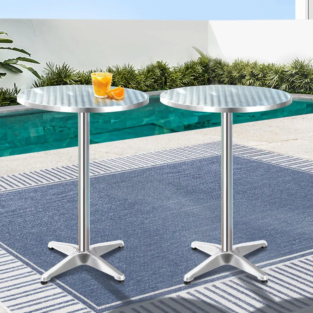 Gardeon Set of 2 Outdoor Bar Table Aluminium Round 70/110CM - Furniture > Outdoor