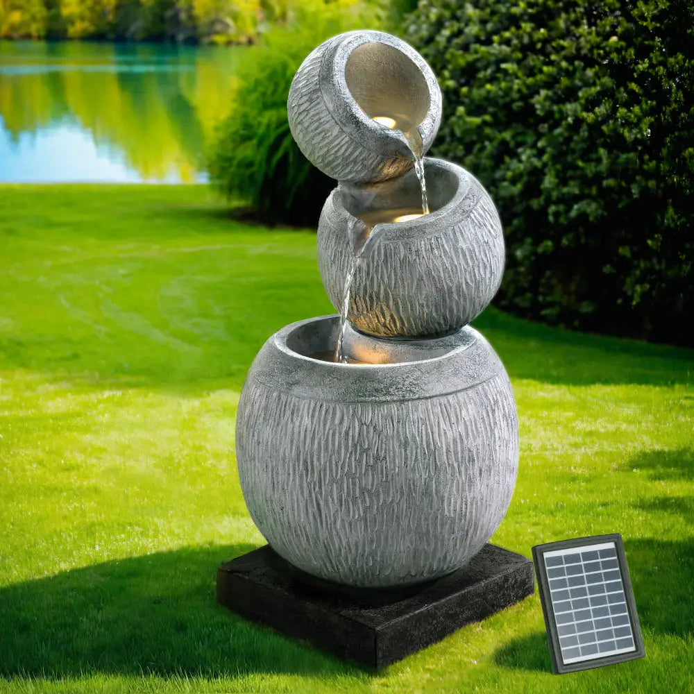 Gardeon Solar Fountain Water Feature Bird Bath Garden LED Light 80CM Grey - Home & Garden > Fountains > Fountain &