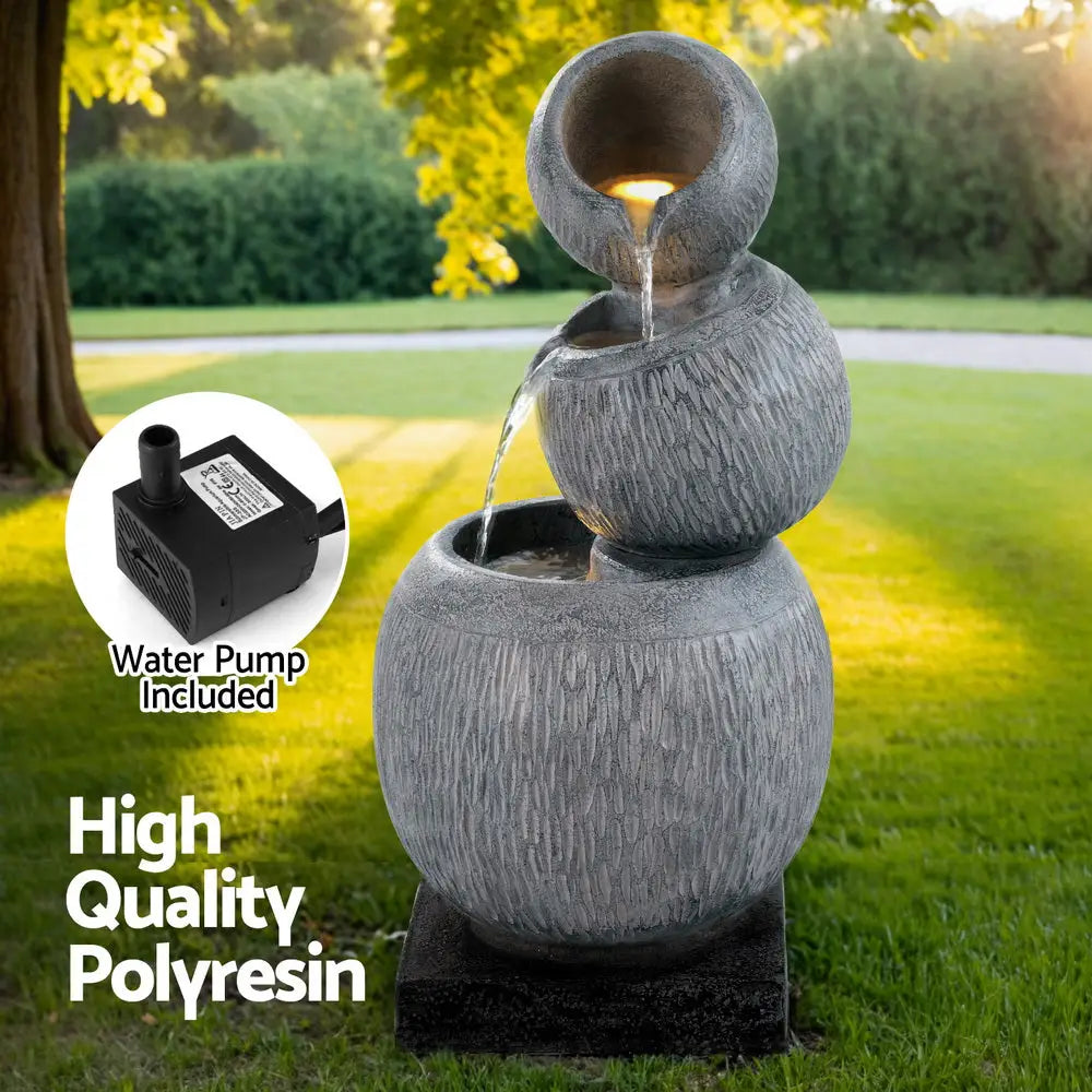Gardeon Solar Fountain Water Feature Bird Bath Garden LED Light 80CM Grey - Home & Garden > Fountains > Fountain &