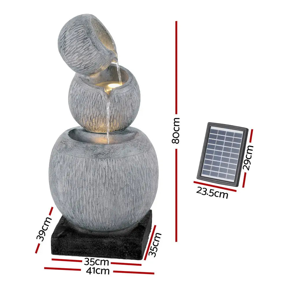 Gardeon Solar Fountain Water Feature Bird Bath Garden LED Light 80CM Grey - Home & Garden > Fountains > Fountain &