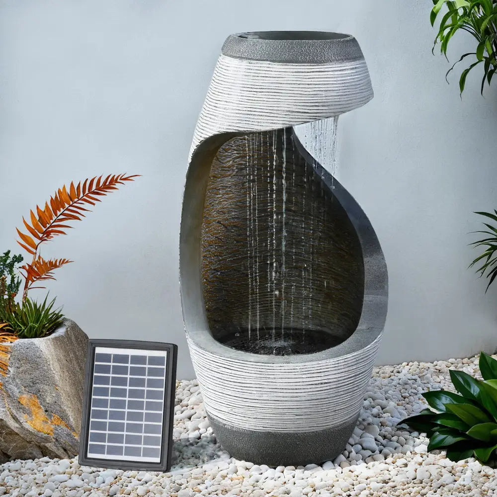Gardeon Solar Fountain Water Feature Bird Bath Outdoor Garden Cascade 48CM Grey - Home & Garden > Fountains > Fountains