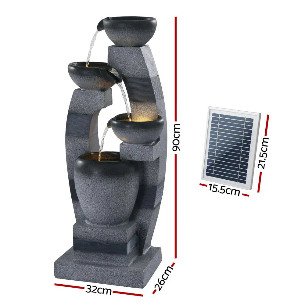 Gardeon Solar Fountain Water Feature Outdoor Fountain Indoor 3-Tier Bowl Cascading Grey - Home & Garden > Fountains >