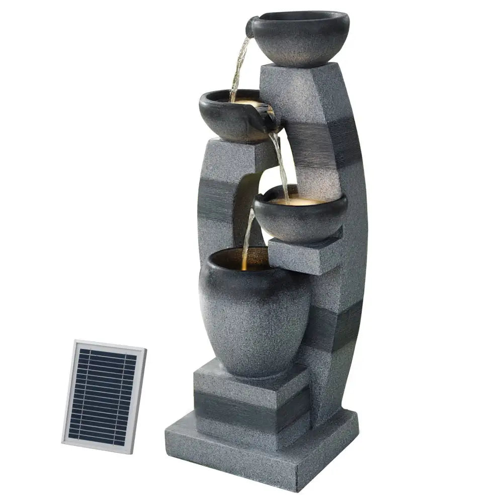 Gardeon Solar Fountain Water Feature Outdoor Fountain Indoor 3-Tier Bowl Cascading Grey - Home & Garden > Fountains >