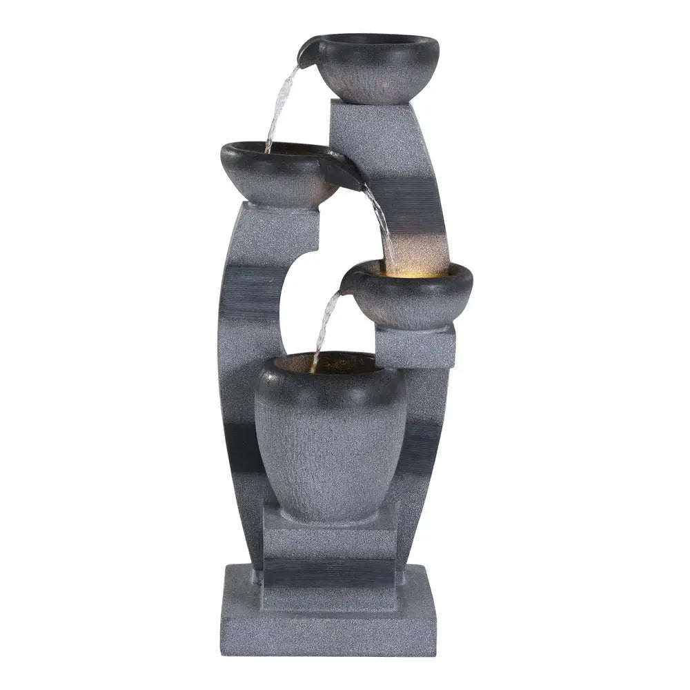 Gardeon Solar Fountain Water Feature Outdoor Fountain Indoor 3-Tier Bowl Cascading Grey - Home & Garden > Fountains >