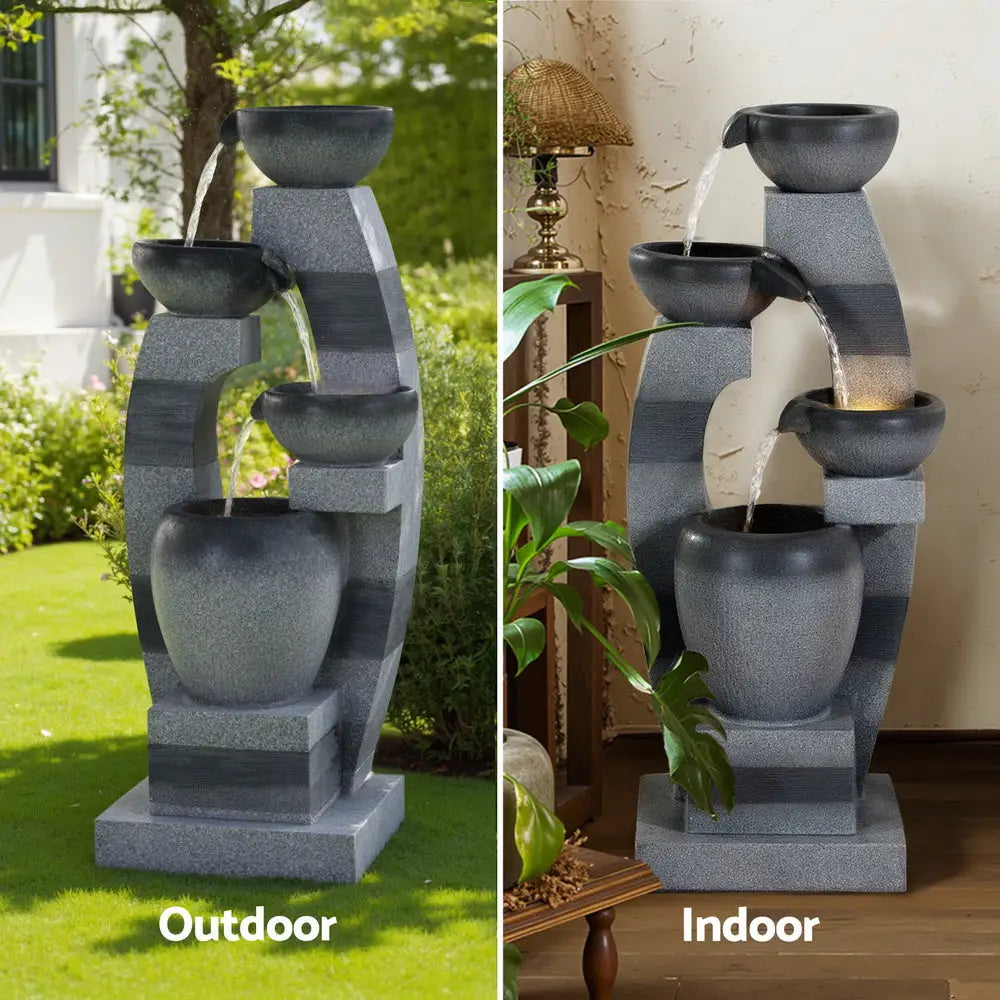 Gardeon Solar Fountain Water Feature Outdoor Fountain Indoor 3-Tier Bowl Cascading Grey - Home & Garden > Fountains >