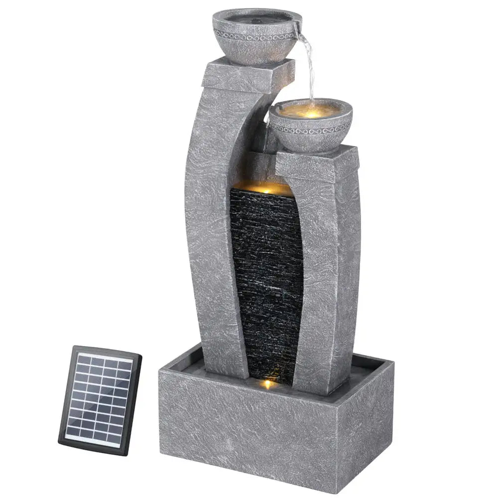 Gardeon Solar Fountain Water Feature Outdoor Fountain Indoor 3-Tier Cascading Grey - Home & Garden > Fountains >