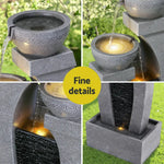 Gardeon Solar Fountain Water Feature Outdoor Fountain Indoor 3-Tier Cascading Grey - Home & Garden > Fountains >