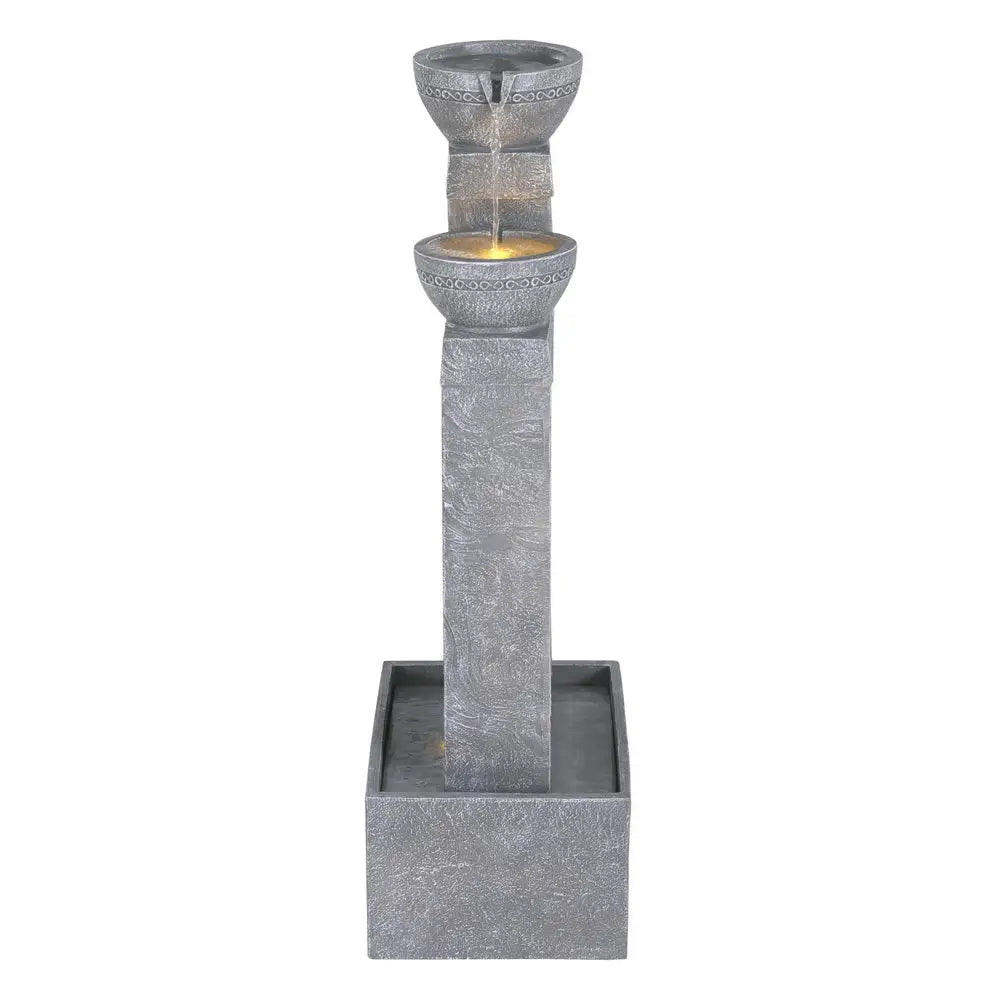 Gardeon Solar Fountain Water Feature Outdoor Fountain Indoor 3-Tier Cascading Grey - Home & Garden > Fountains >