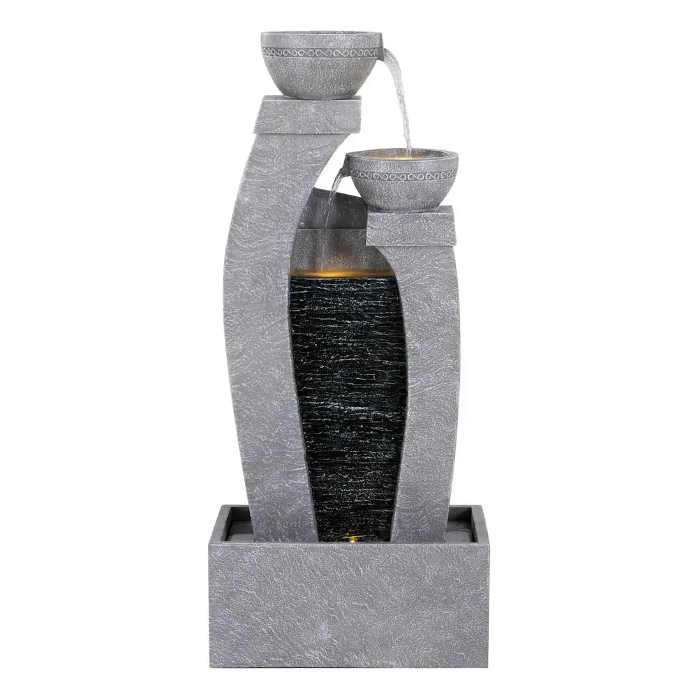 Gardeon Solar Fountain Water Feature Outdoor Fountain Indoor 3-Tier Cascading Grey - Home & Garden > Fountains >