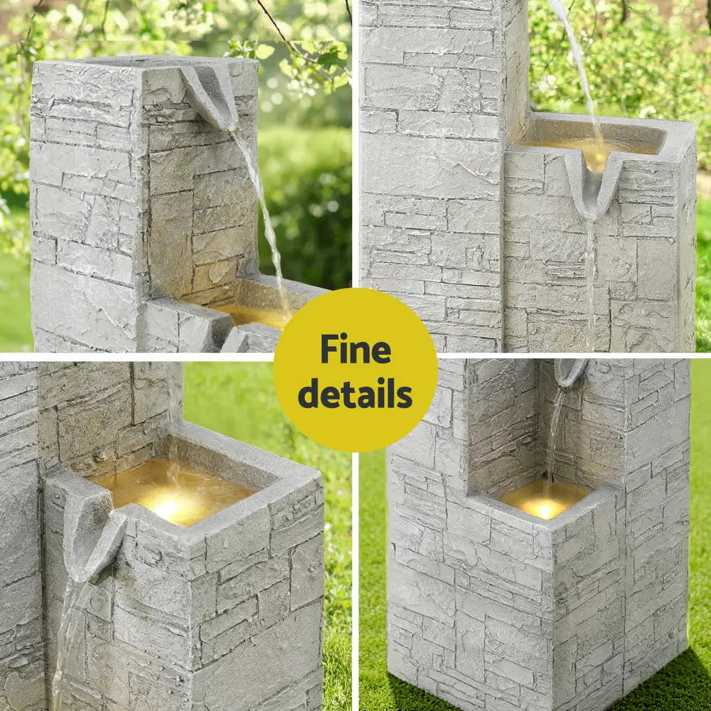 Gardeon Solar Fountain Water Feature Outdoor Indoor 4-Tier Square Cascading Beige - Home & Garden > Fountains >