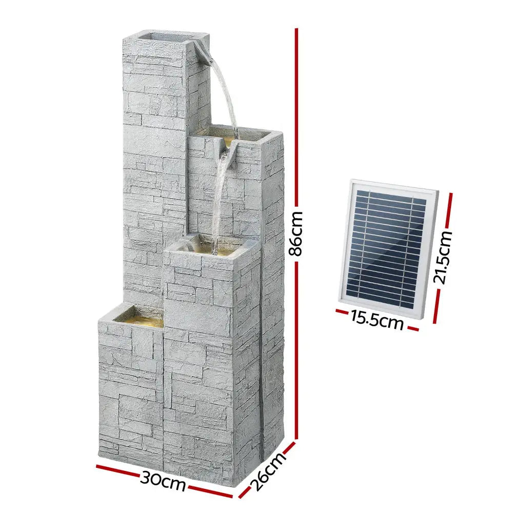 Gardeon Solar Fountain Water Feature Outdoor Indoor 4-Tier Square Cascading Beige - Home & Garden > Fountains >