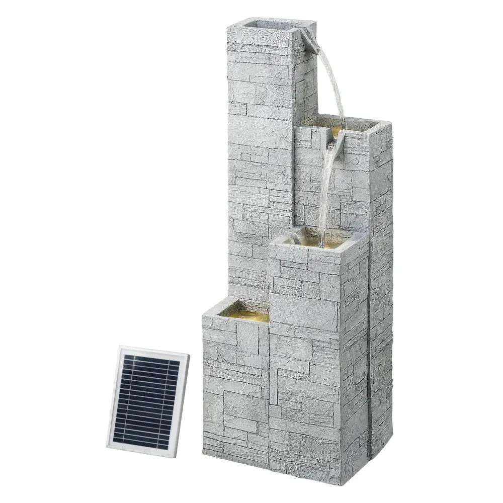 Gardeon Solar Fountain Water Feature Outdoor Indoor 4-Tier Square Cascading Beige - Home & Garden > Fountains >