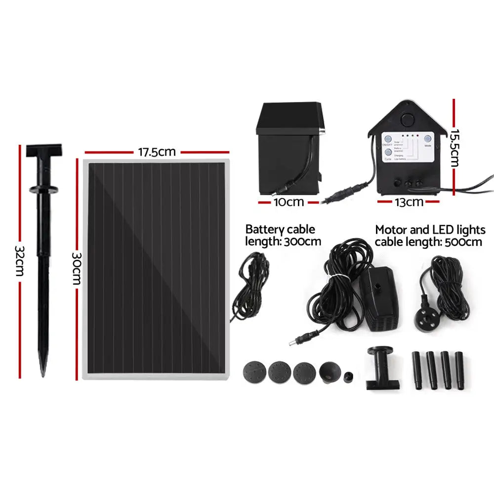 Gardeon Solar Pond Pump with Battery Kit LED Lights 4FT - Home & Garden > Fountains