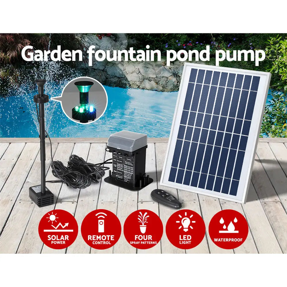 Gardeon Solar Pond Pump with Battery Kit LED Lights 5.2FT - Home & Garden > Fountains