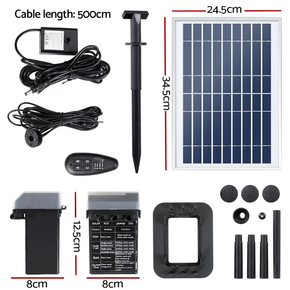 Gardeon Solar Pond Pump with Battery Kit LED Lights 5.2FT - Home & Garden > Fountains