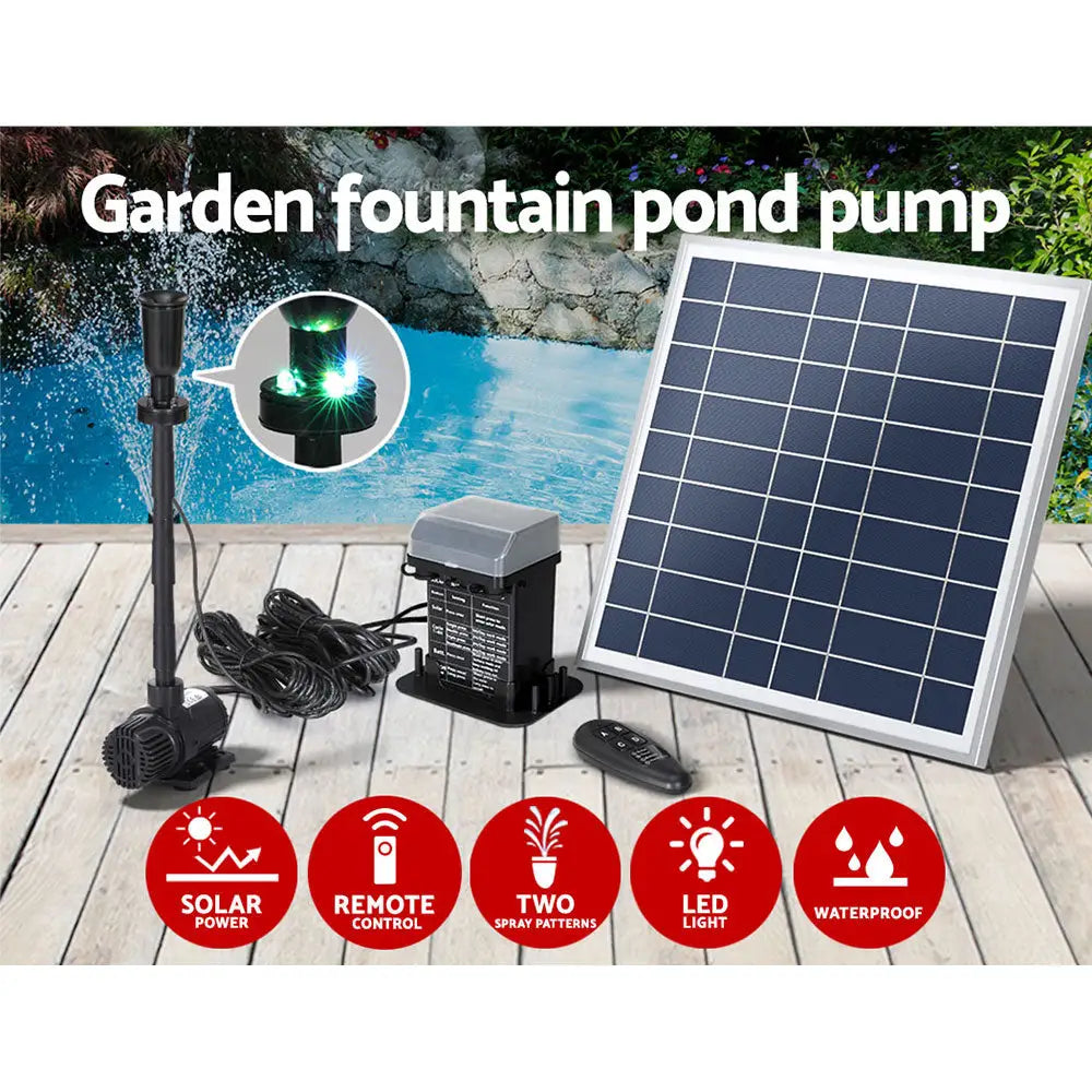 Gardeon Solar Pond Pump with Battery Kit LED Lights 9.8FT - Home & Garden > Fountains