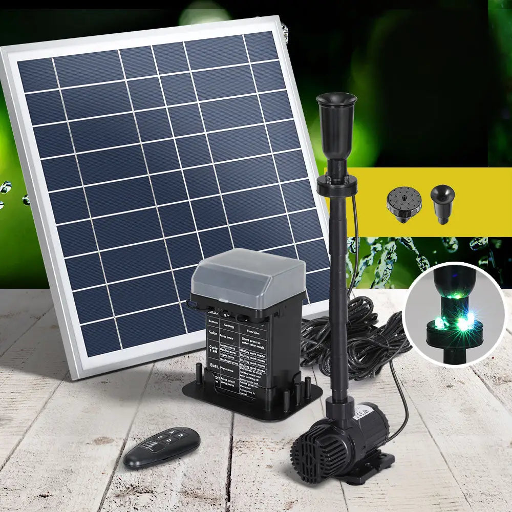 Gardeon Solar Pond Pump with Battery Kit LED Lights 9.8FT - Home & Garden > Fountains