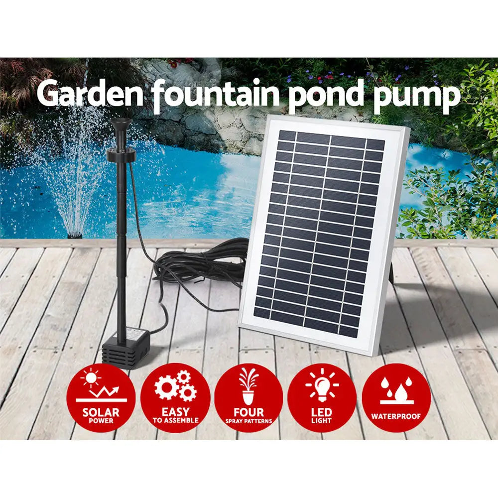 Gardeon Solar Pond Pump with Battery LED Lights 4.4FT - Home & Garden > Fountains