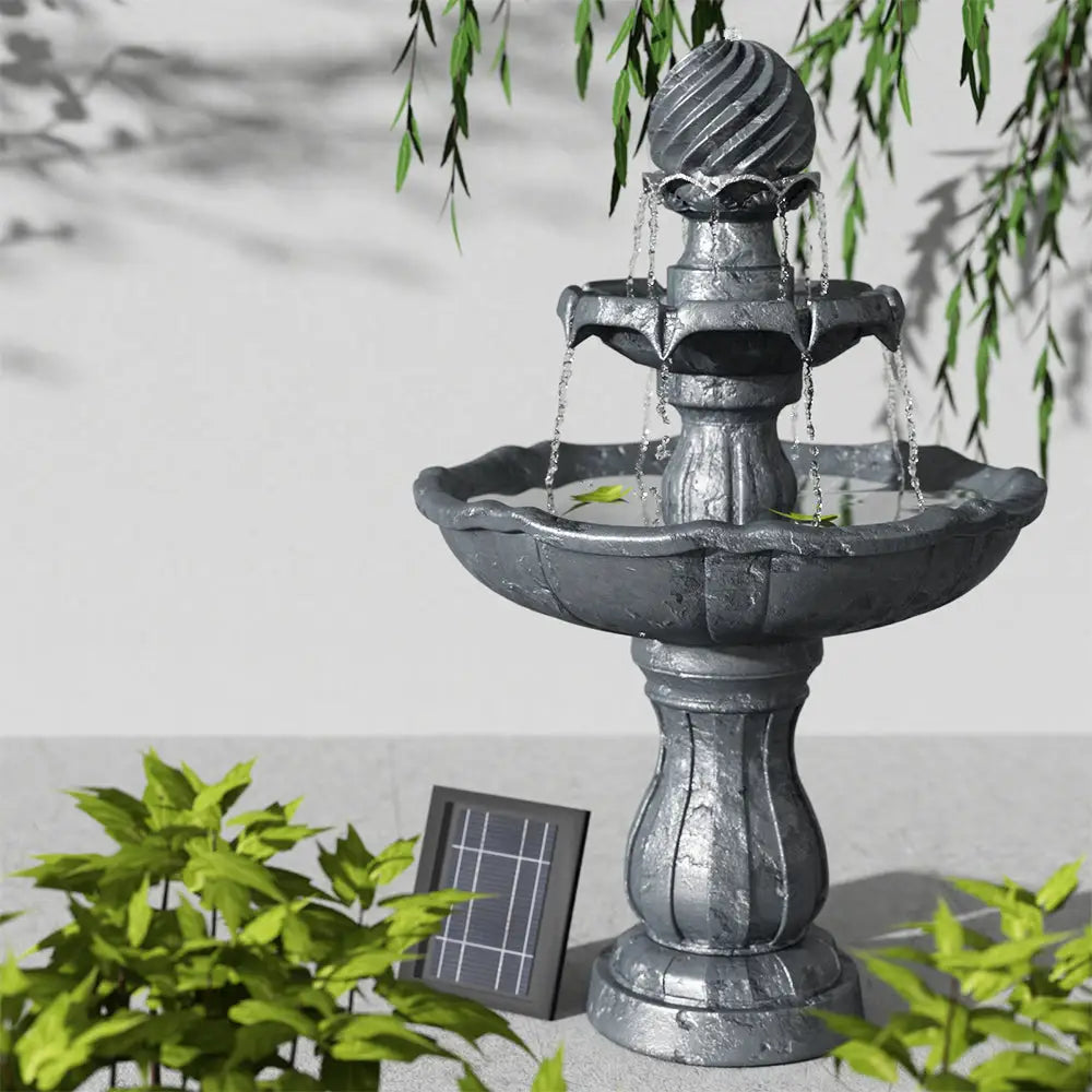 Gardeon Solar Water Feature 3 Tiers Black 93cm - Home & Garden > Fountains
