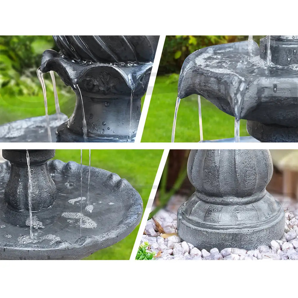 Gardeon Solar Water Feature 3 Tiers Black 93cm - Home & Garden > Fountains