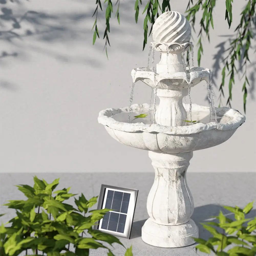 Gardeon Solar Water Feature 3 Tiers Ivory 93cm - Home & Garden > Fountains